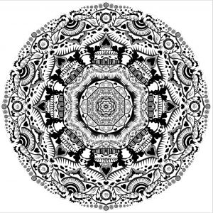A black and white mandala created by Brooke Bettinger
