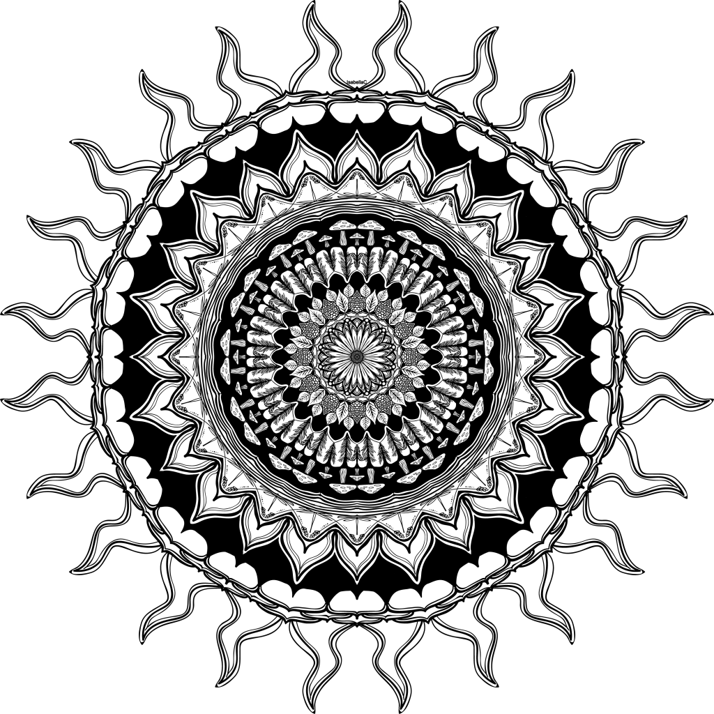 Photo of my black and white mandala following a forest theme 