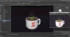Maya user interface displaying a cactus with Arnold Render Viewer on the smaller window