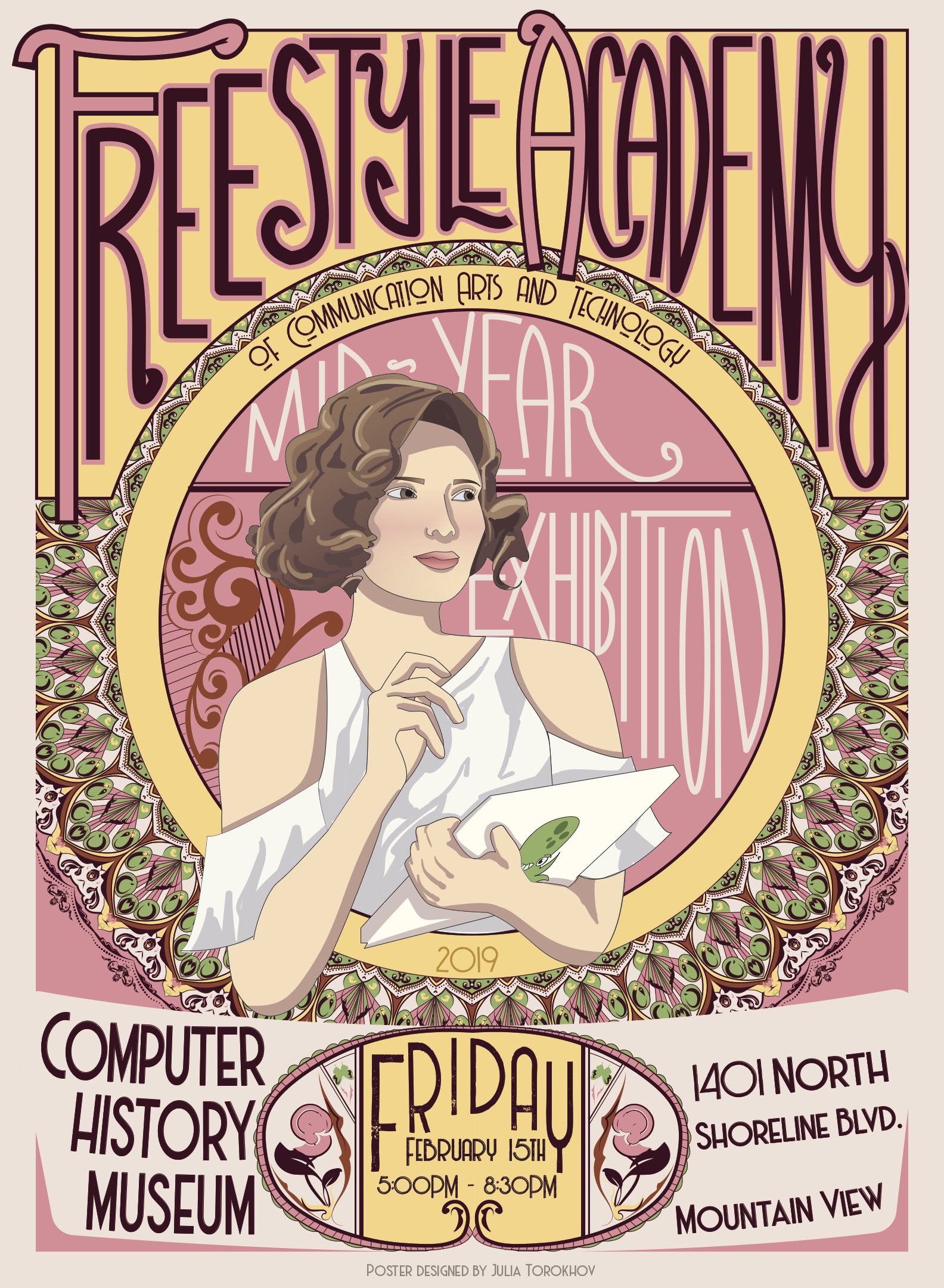A poster with a lady on it advertising Freestyle Exhibition 2019