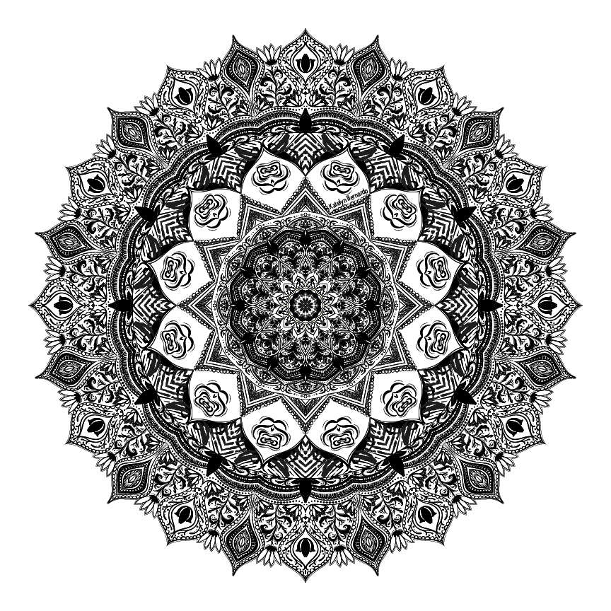 Black and White 12-sliced mandala