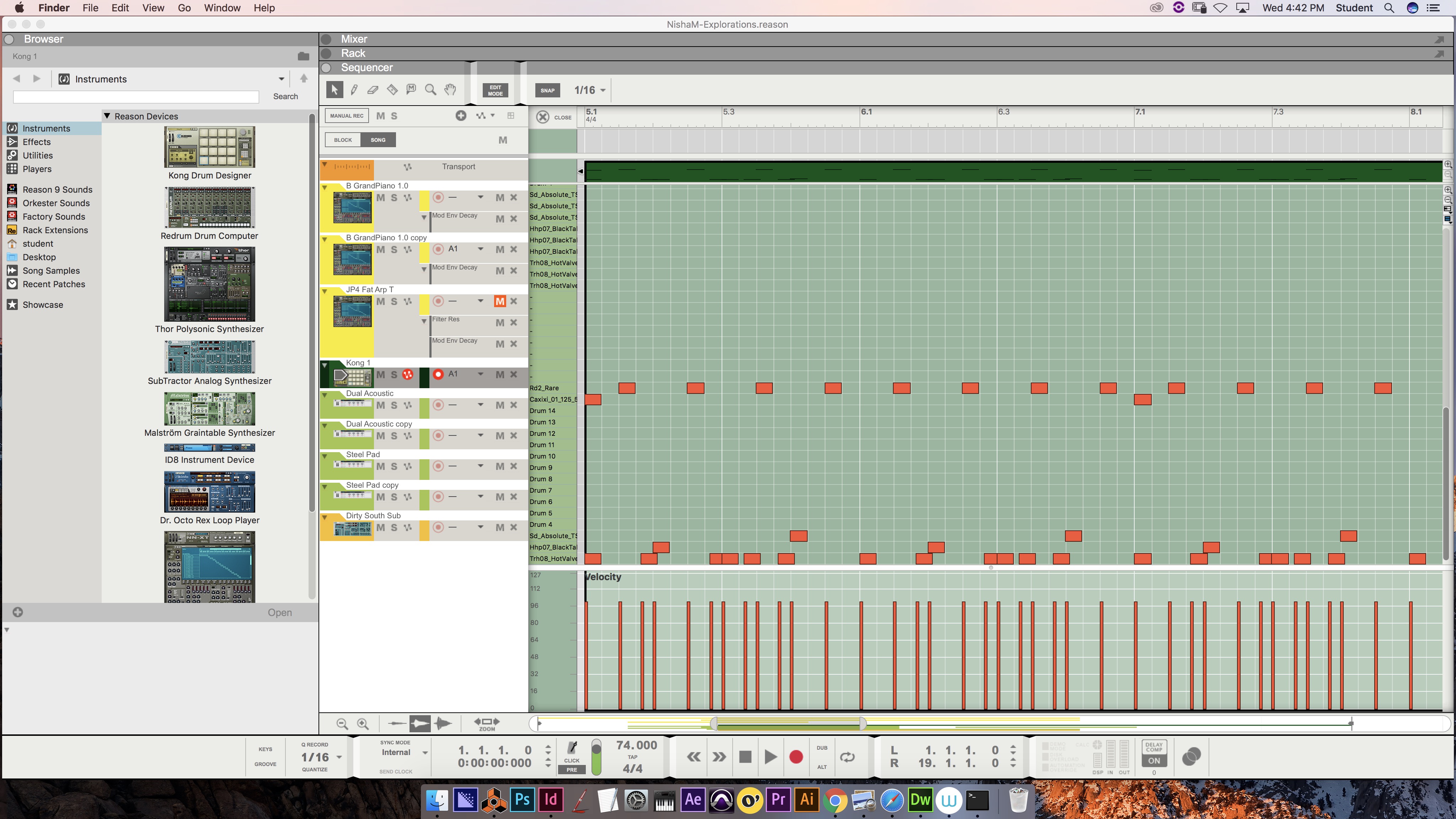 Screenshot of Kong drum track in the sequencer.