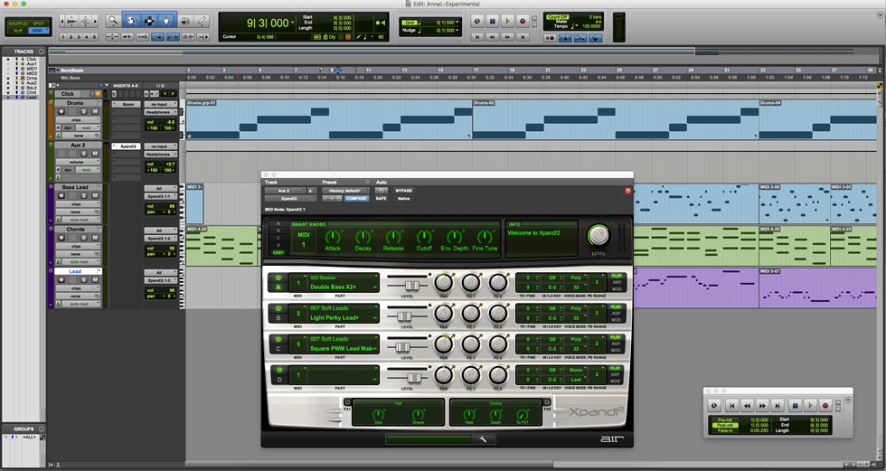 Screenshot of Pro Tools file of experimental music