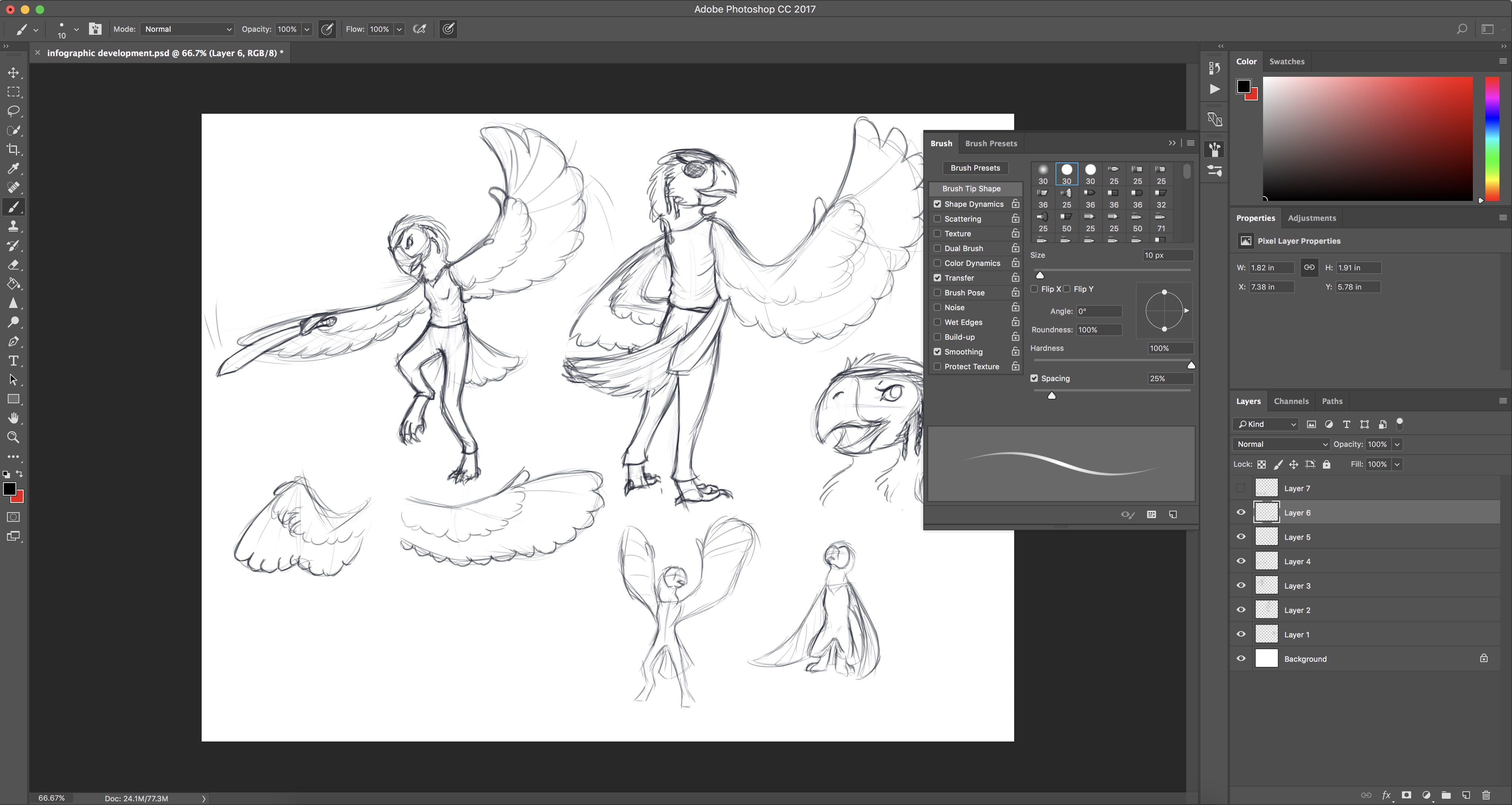 Screenshot of the Photoshop file for the initial page of sketches