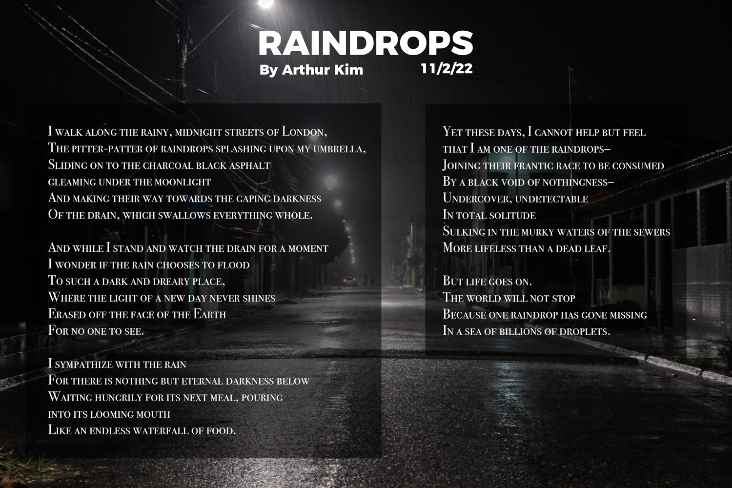 Poem by Arthur Kim Raindrops