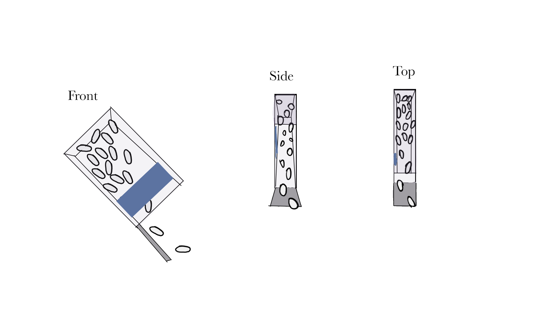 Three perspectives of a tic tac-esque box spilling tic tacs