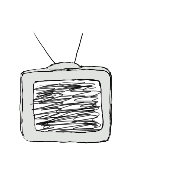 A tv with static and antennas bouncing around