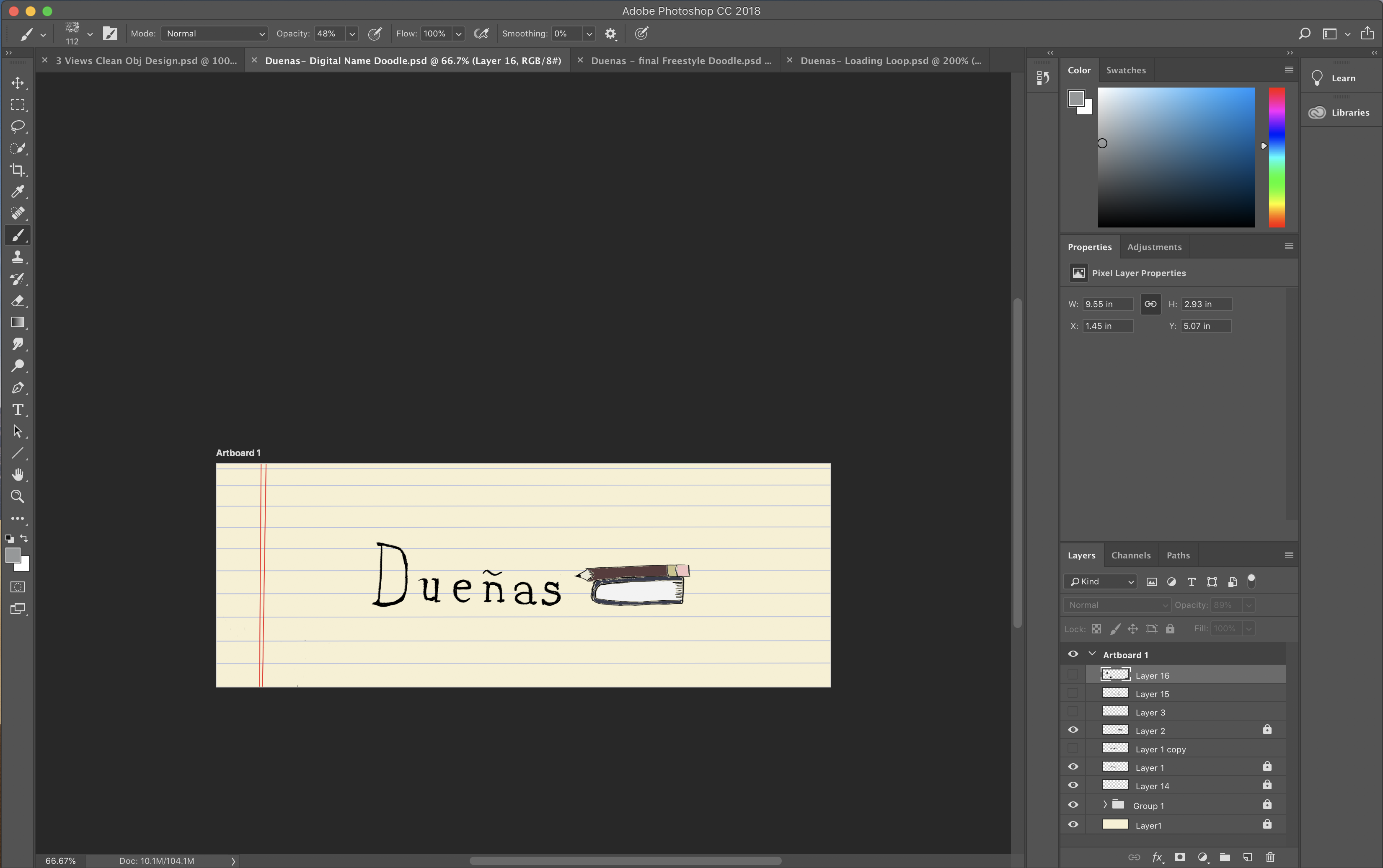 The name doodle in the Photoshop interface
