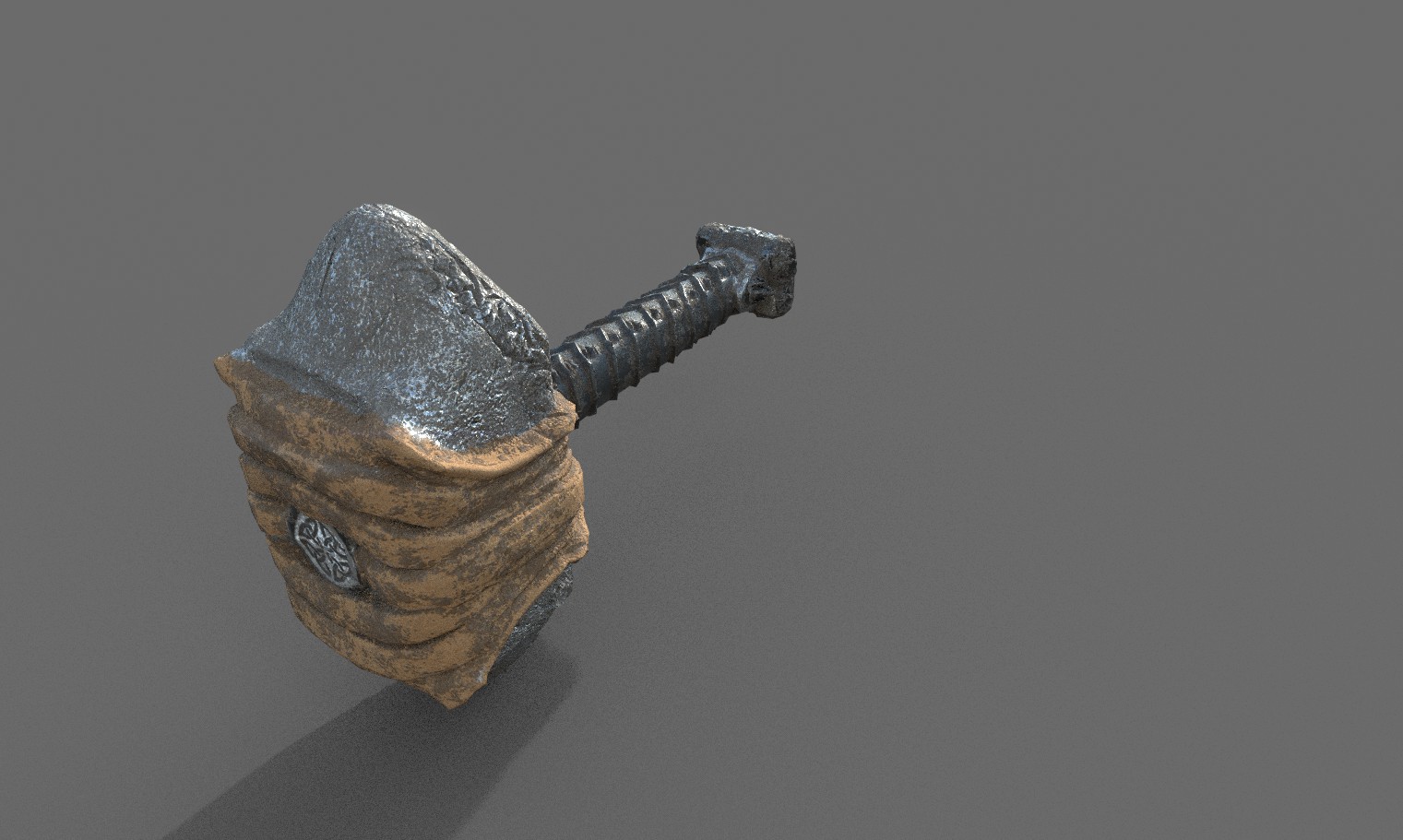 A 3d model of a rusty metal hammer