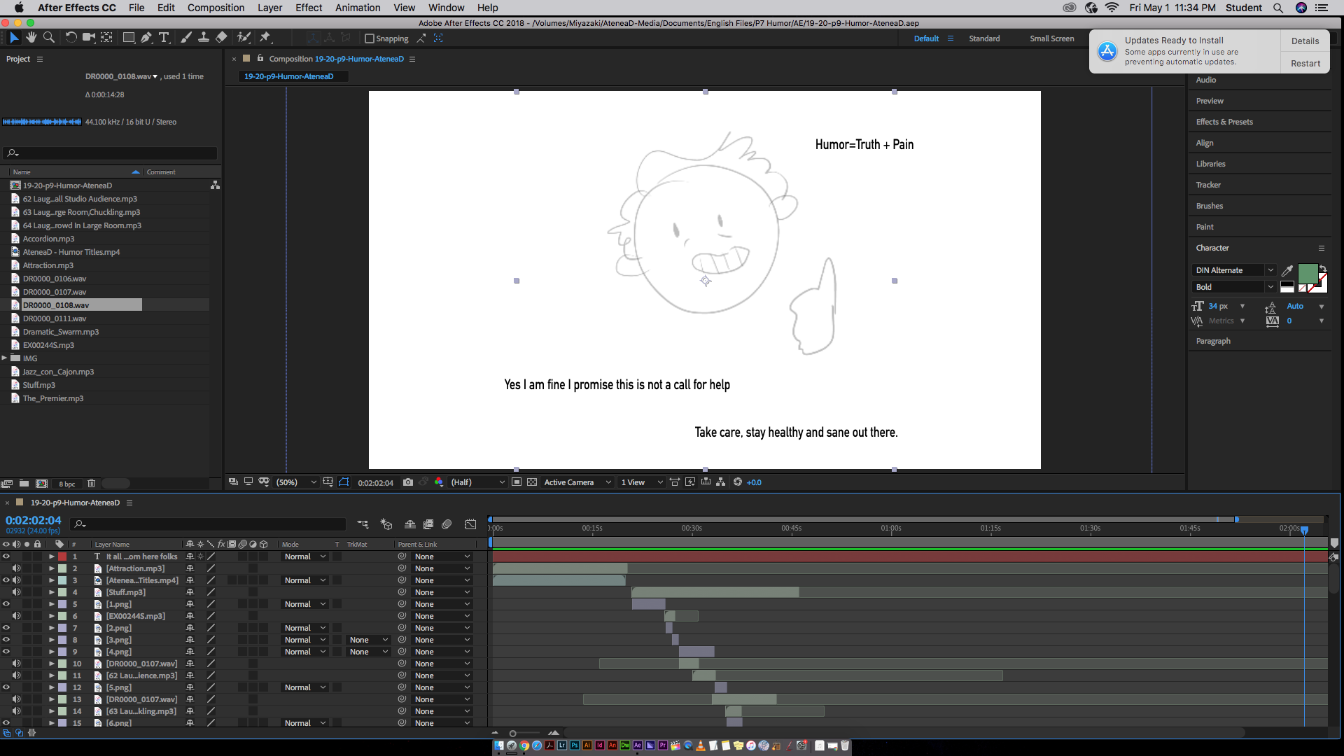 A screenshot of adobe after effects, with pictures and audio