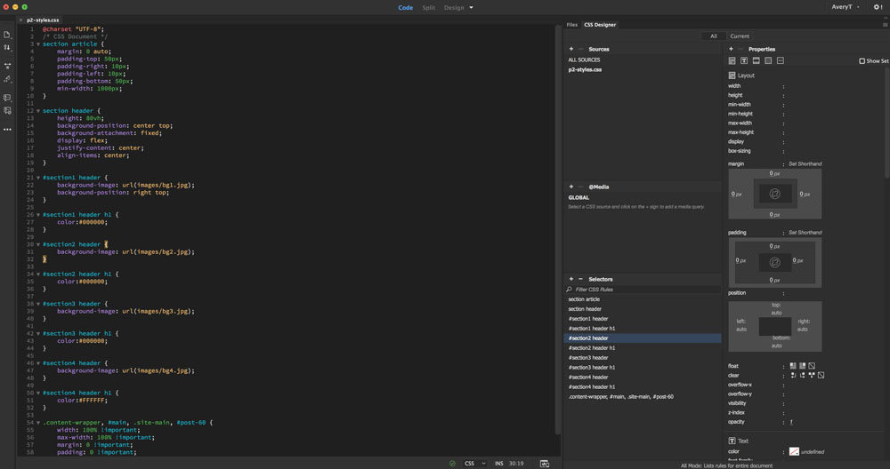 Screenshot of Adobe Dreamweaver Workspace