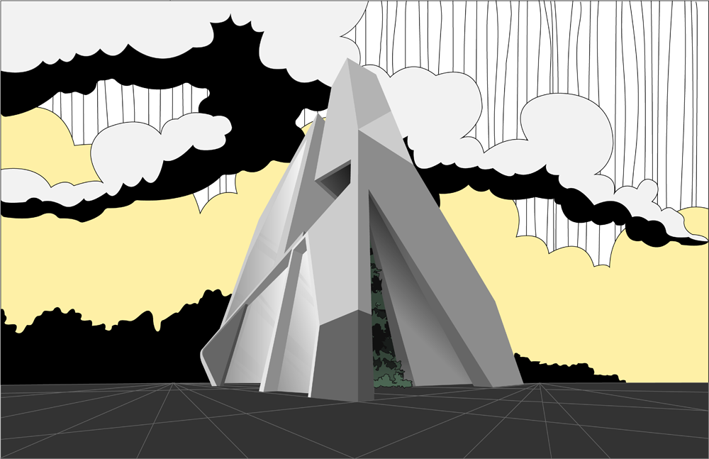 My take on a modernist architecture building in 3-point perspective