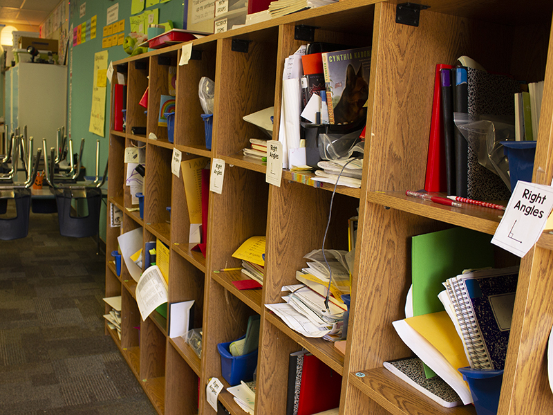 Inside Axley's classroom: row of cubbies