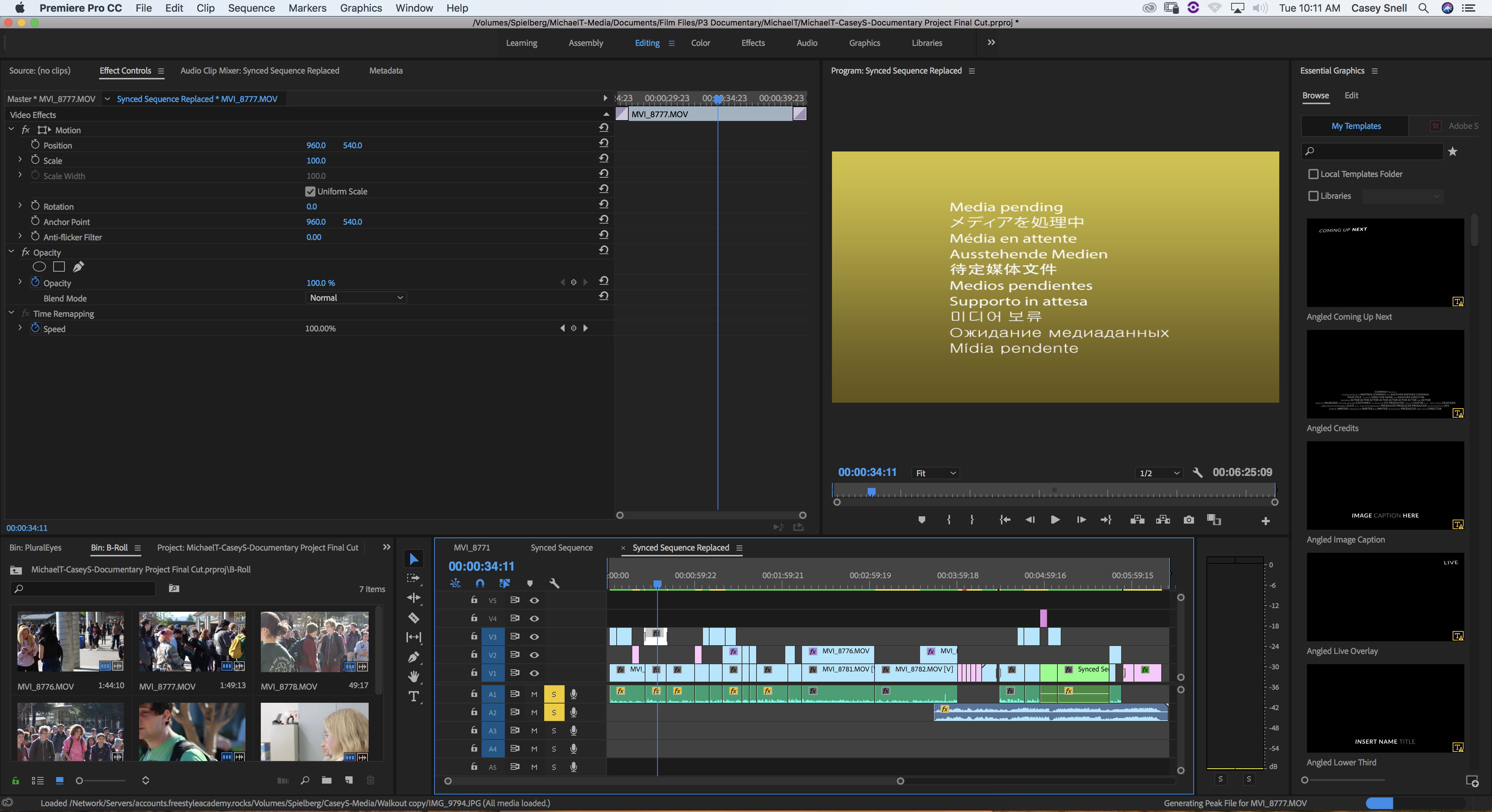 Premiere Pro screenshot of documentary editing