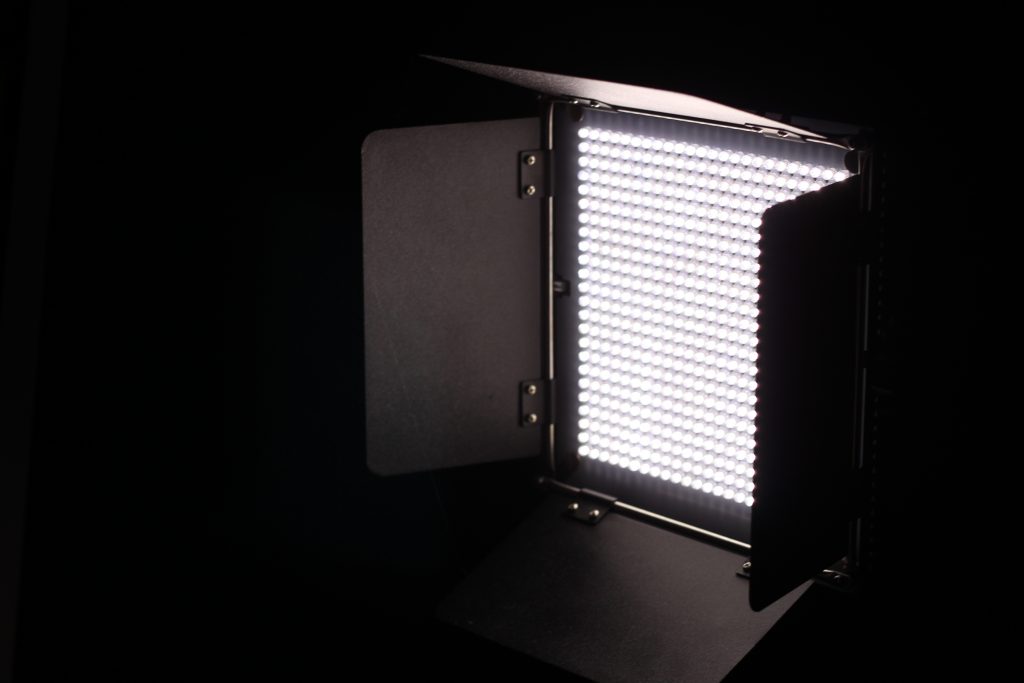 Photo of an LED flood light in total darkness