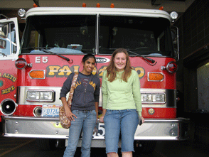 Kavita and Me in front of a firetruck