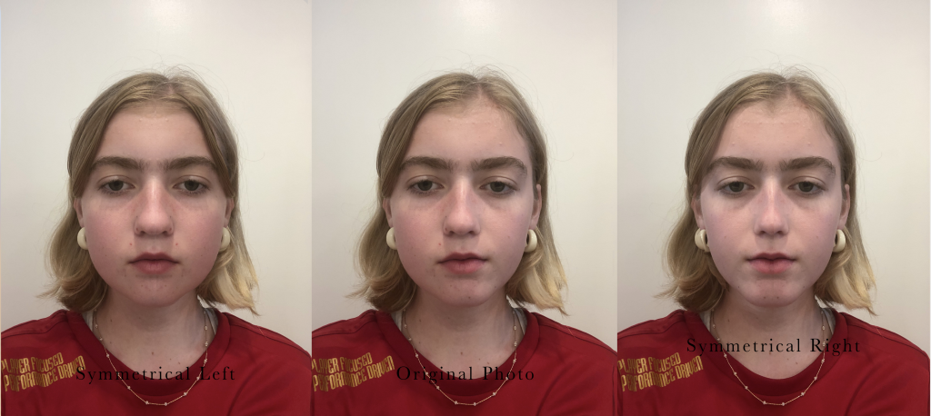 My face in three different ways; symmetrical to the right, left, and normal