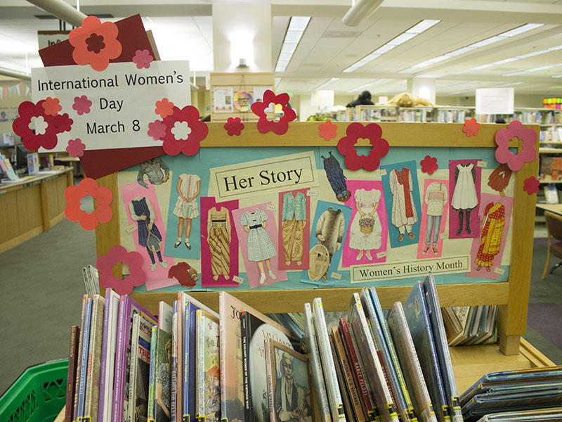 A setup for Women's History Month at the Mountain View Public Library.