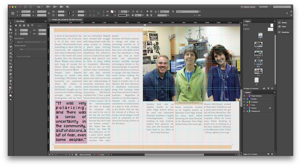 A picture of my InDesign interface for the magazine.