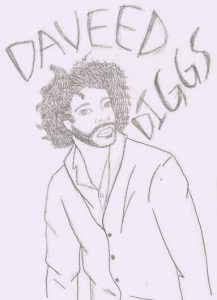 A pencil and paper drawing of actor and musician Daveed Diggs.