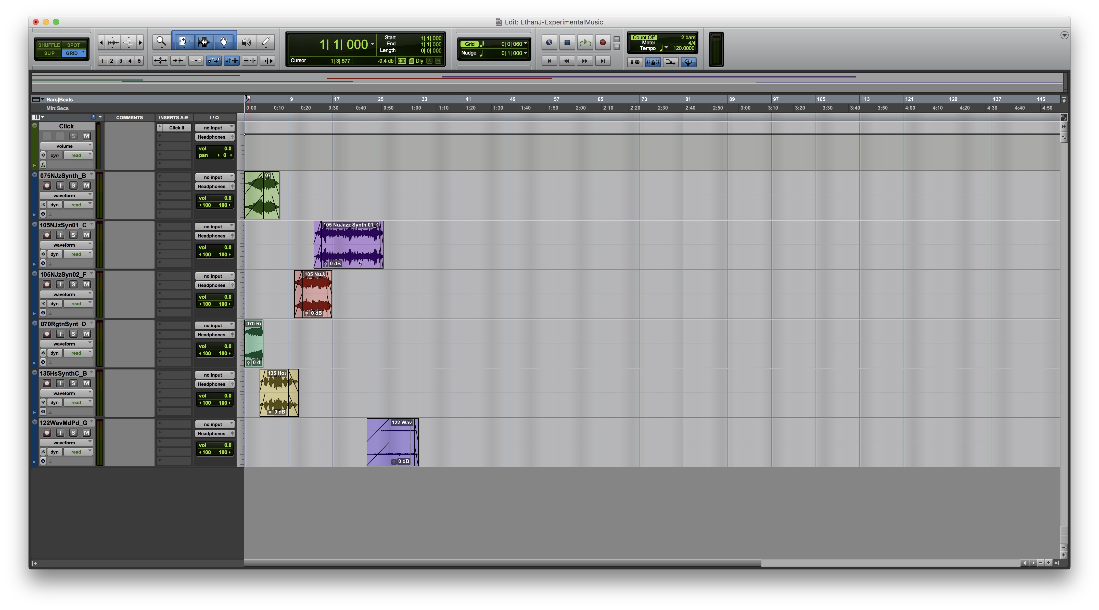 Screenshot of Pro Tools file that I used for my experimental music.