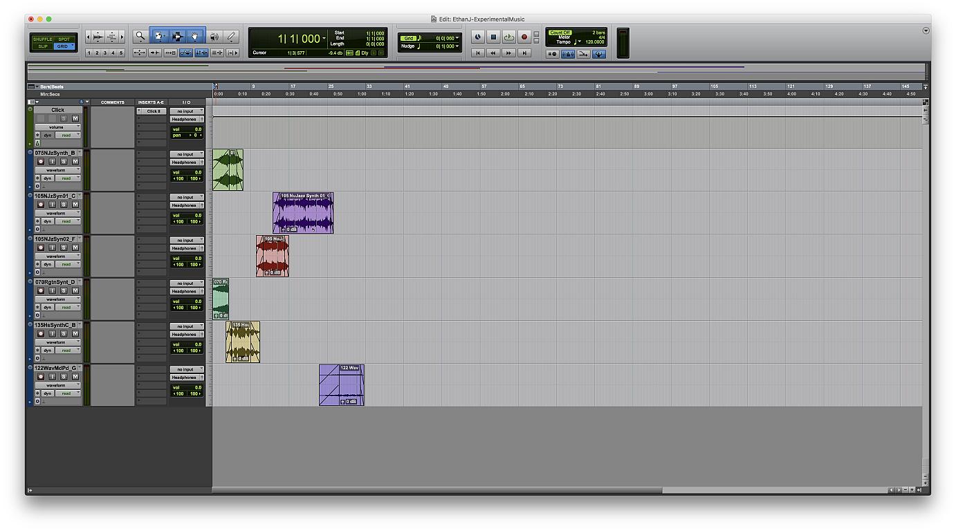Screenshot of Pro Tools file that I used for my experimental music.