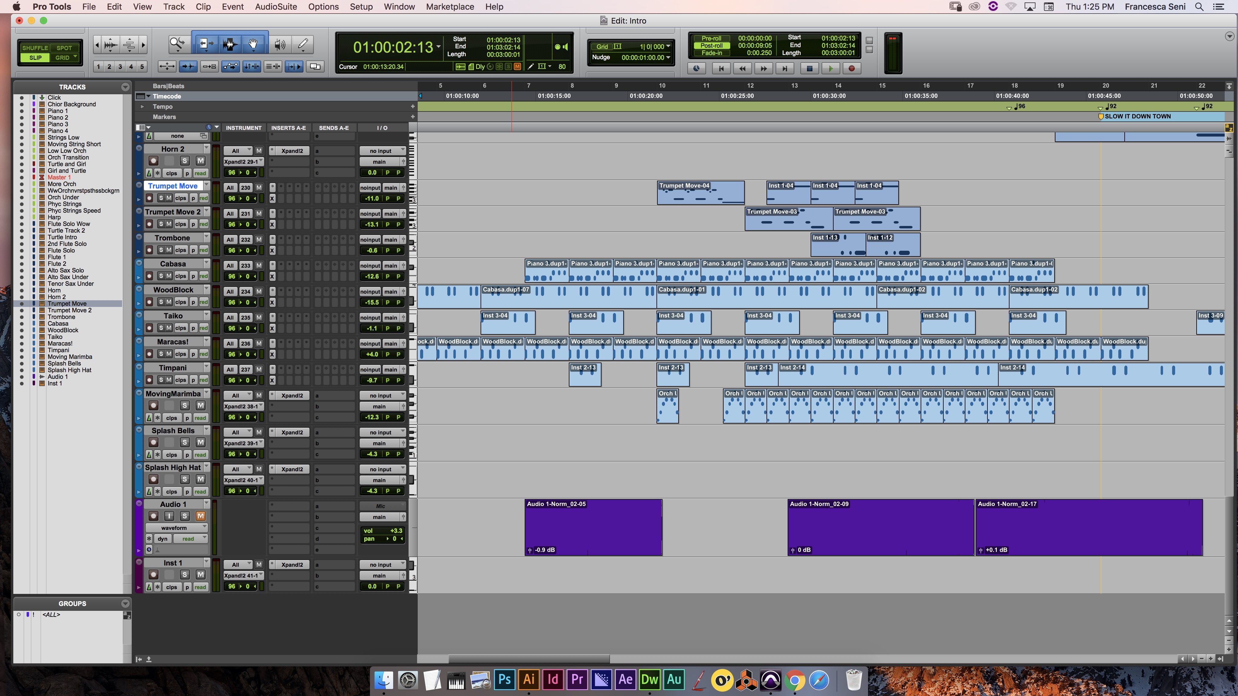 This is a screenshot of the Pro Tools that shows how I mixed audio clips with the soundtrack