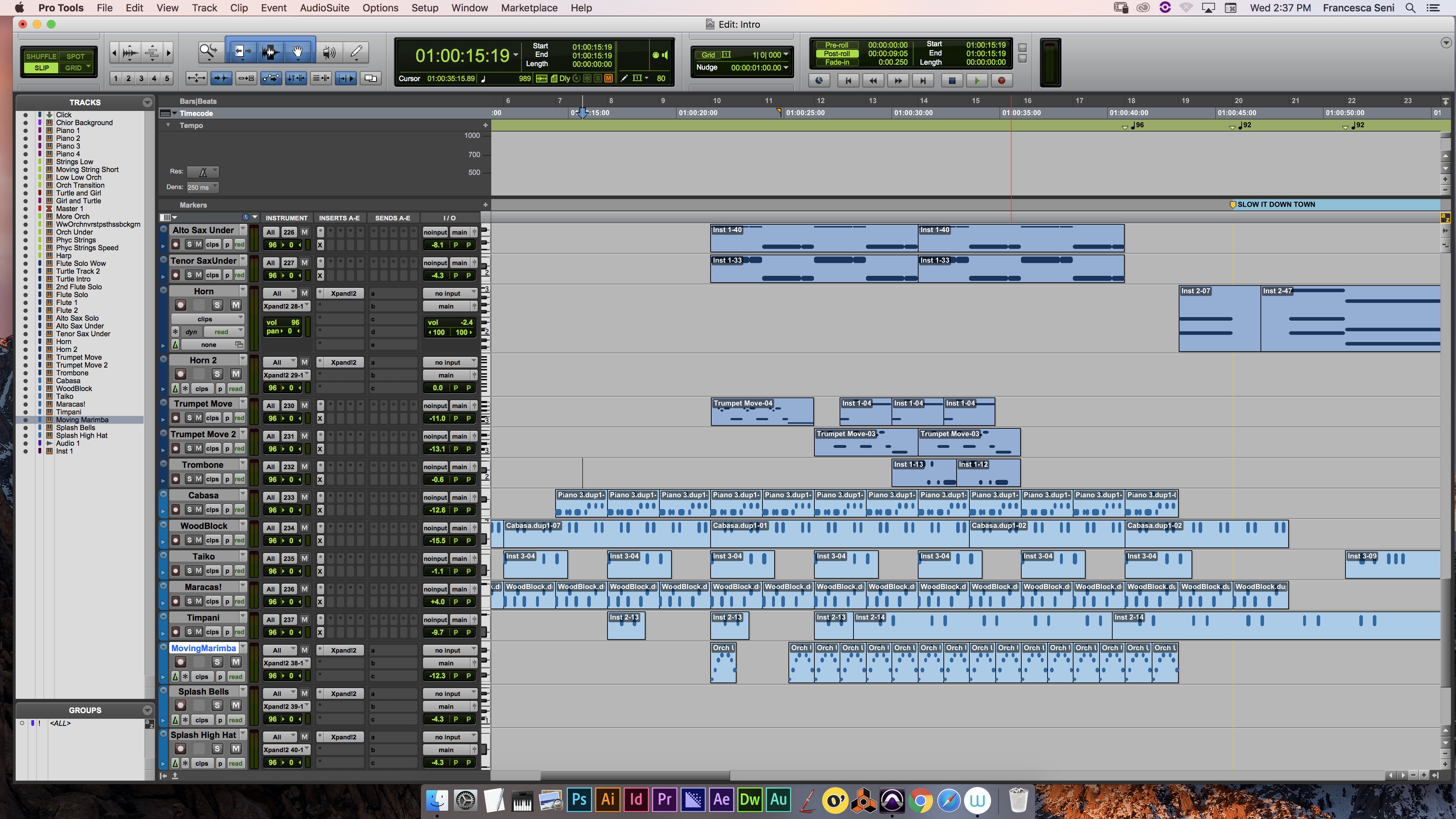 This is a screenshot of Pro Tools which I used to produce my Flash Fiction soundtrack