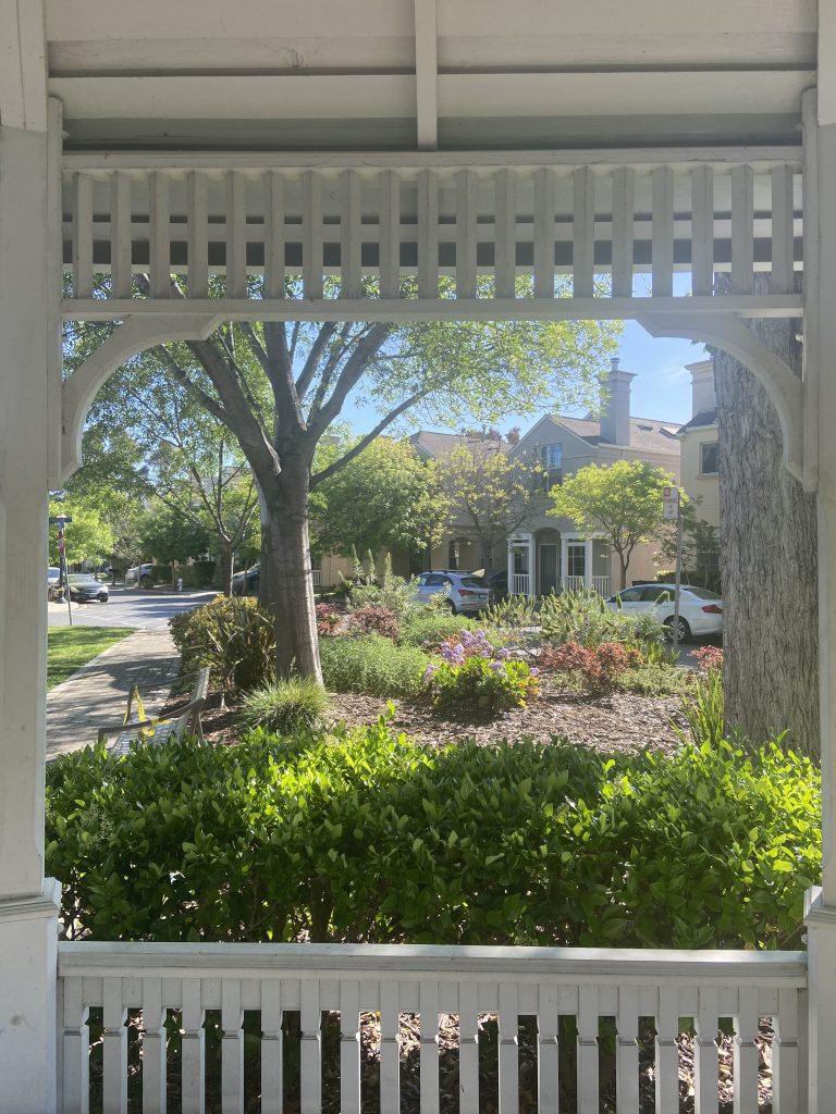 A gazebo framing my neighborhood