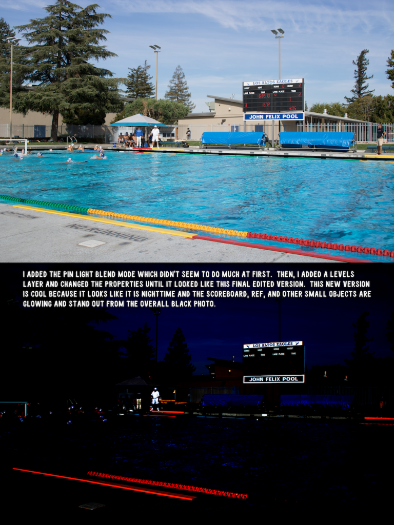 pin light blend mode with levels layer photo of a LAHS water polo game