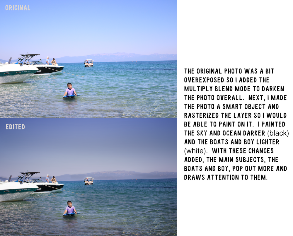 multiply blend mode photo of a boy playing in Lake Tahoe
