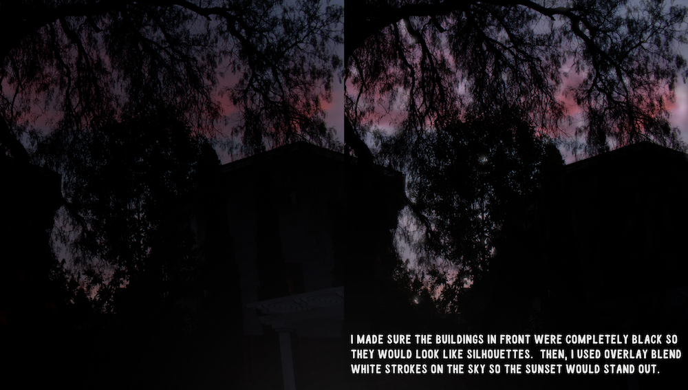 overlay and brush blend mode photo of a town at sunset