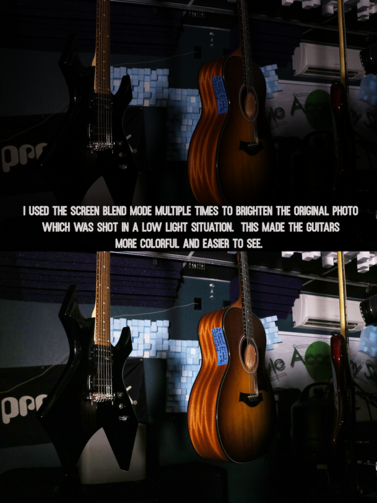 screen blend mode photo of guitars in the Freestyle Studio