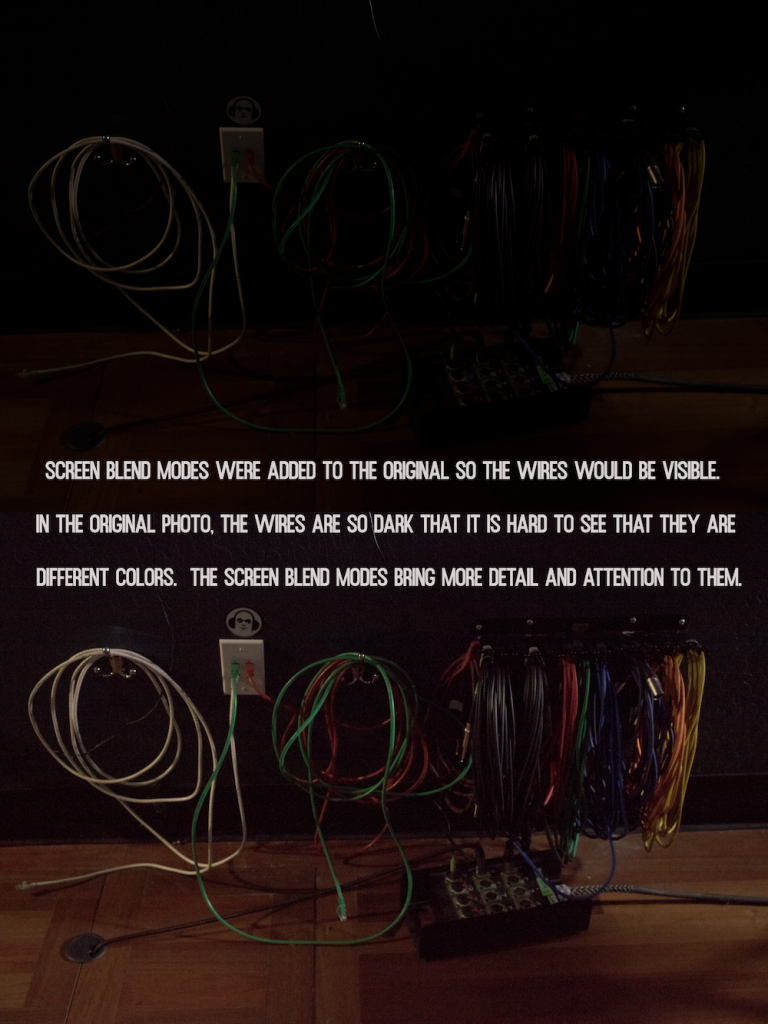 screen blend mode photo of colorful studio wires
