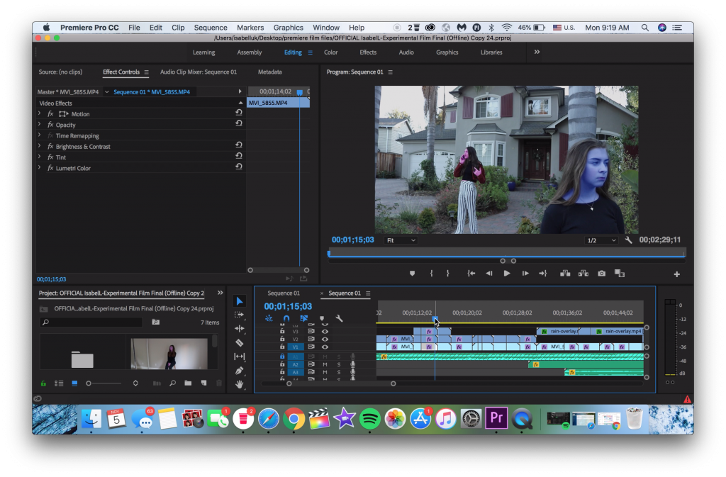 a behind the scenes shot of my editing for this experimental film in Premiere Pro