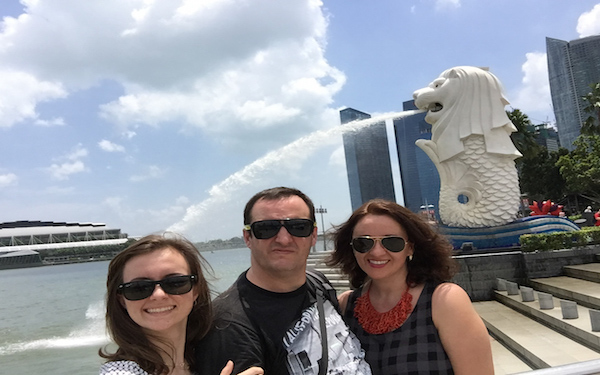 In front of Merlion