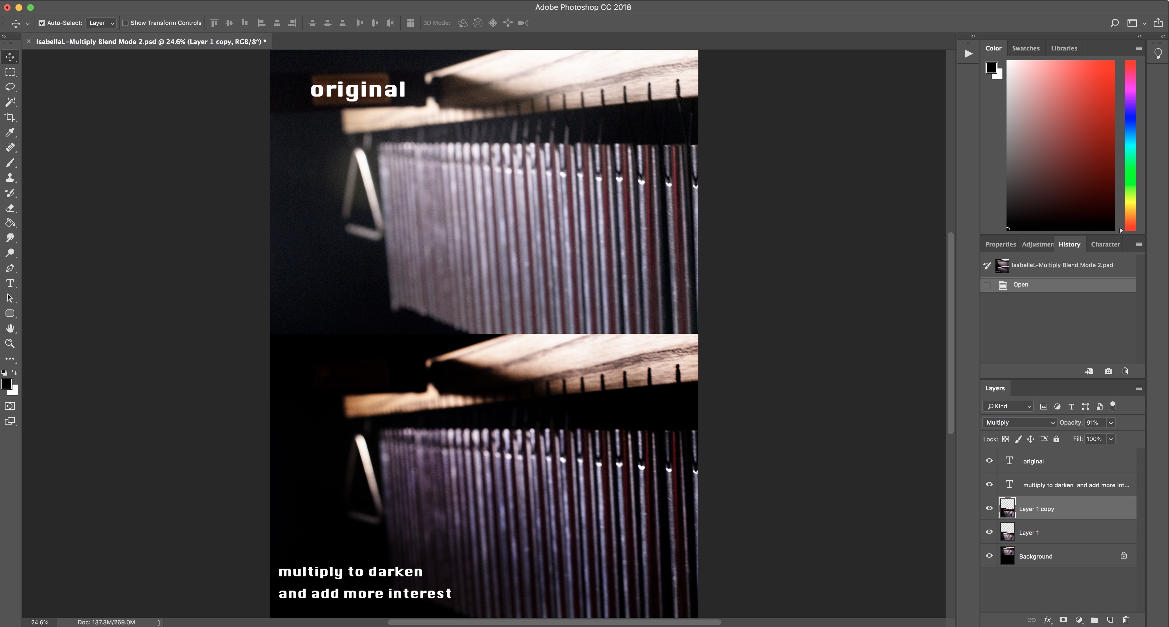 Screenshot of editing photo of chimes on Photoshop