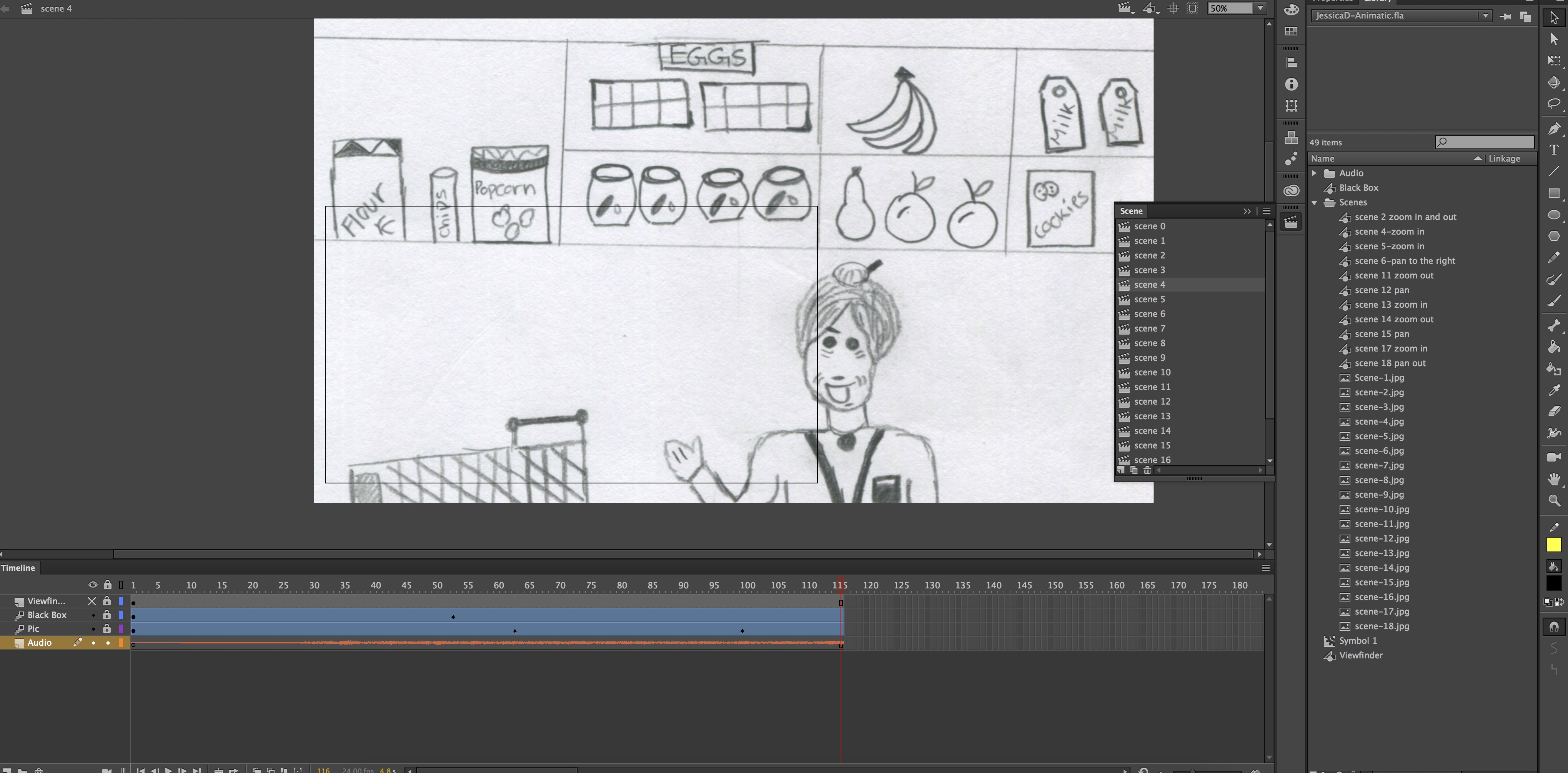 This is a screenshot of my rough cut animatic in Animate.