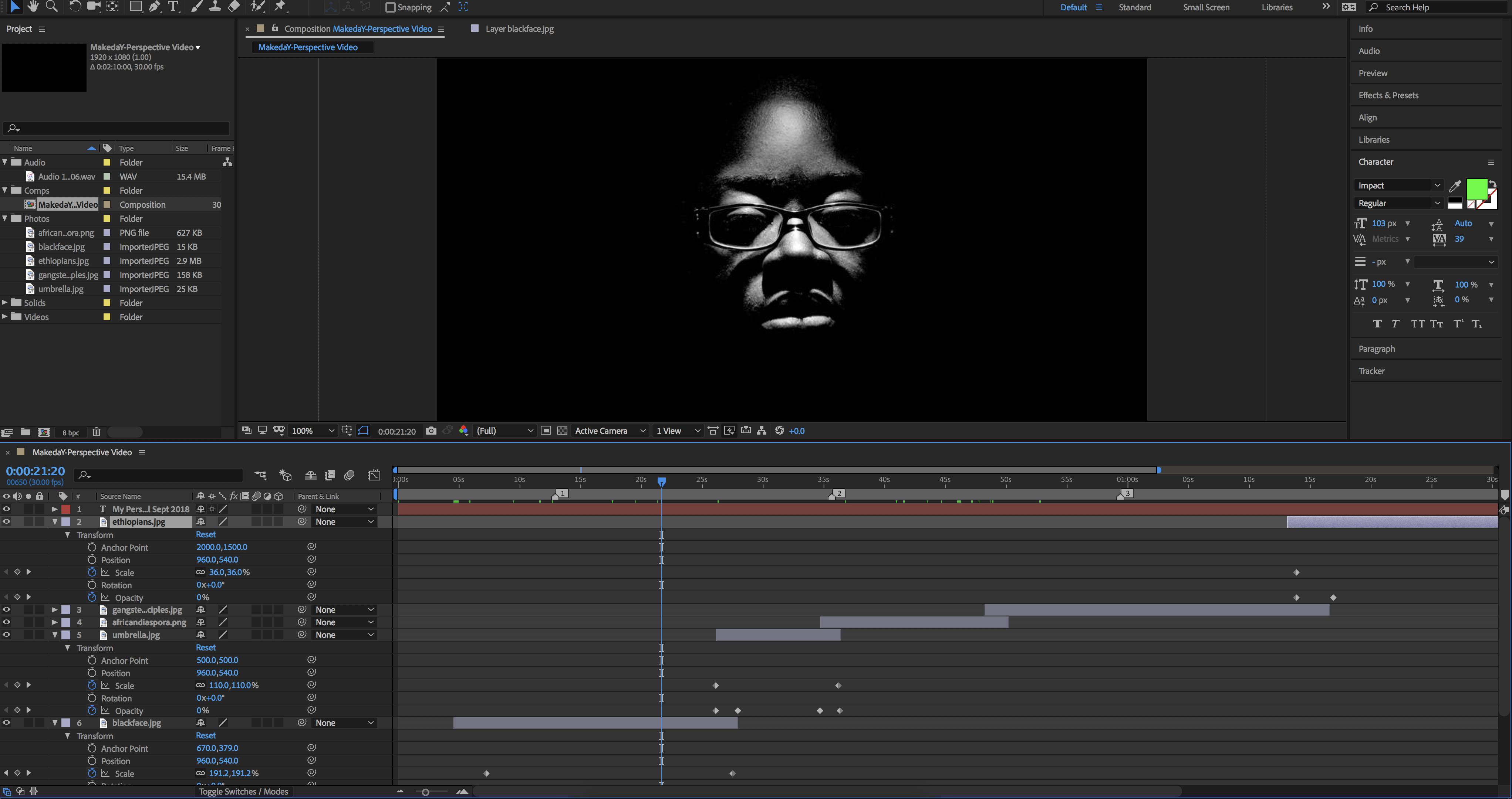 This screenshot shows the production of my perspective video in After Effects.