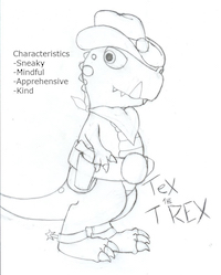 Initial sketch of my character from our brainstorming process
