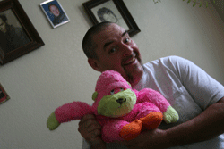 My papa with his pink and orange gorilla
