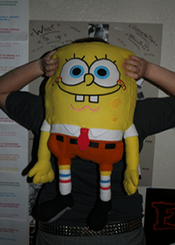 Me holding Spongebob Squarepants behind my back