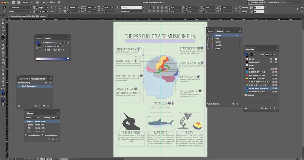 a screenshot of InDesign while I was in the process of creating the infographic.