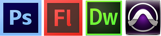 this is the logos that we use in Webaudio. There is Photoshop, Flash, Dreamweaver, and Pro Tools.