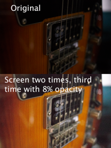 Photo of a guitar using screen to brighten the image