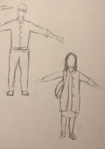 The image shows two costume ideas that were sketched out