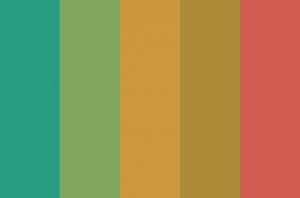 The image shows a color palette of greens and red