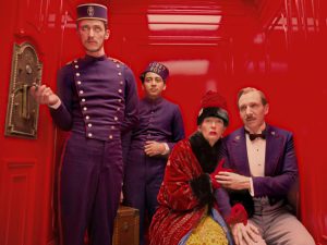 The image shows a scene from the movie the Grand Budapest Hotel
