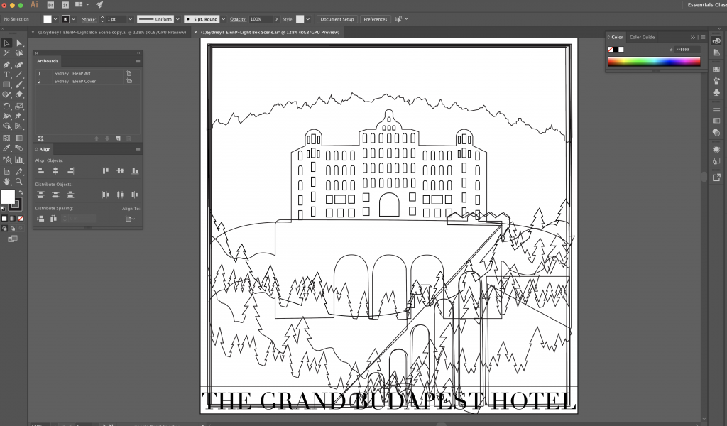 The image shows my Illustrator file for the multi-layered art production.